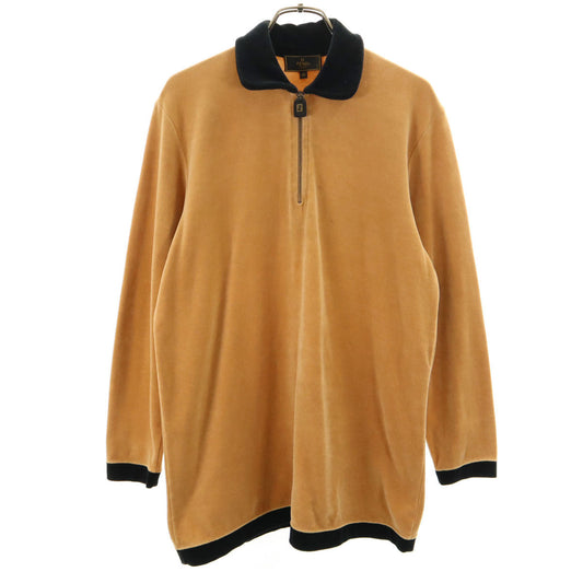 FENDI 90s Made in Italy Velour Half-Zip Polo Brown Size 40