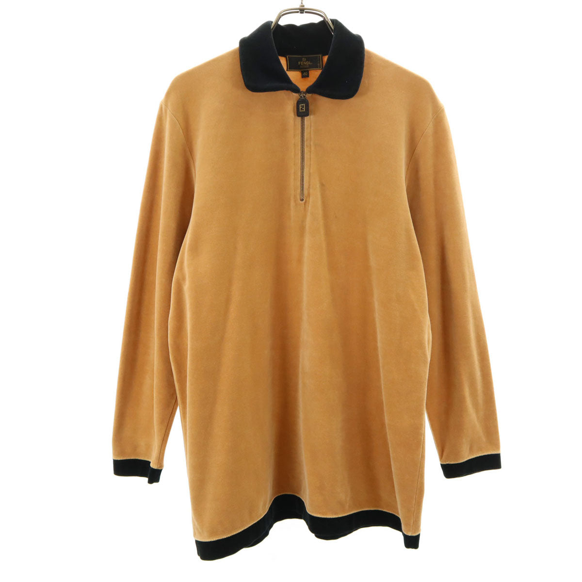 FENDI 90s Made in Italy Velour Half-Zip Polo Brown Size 40