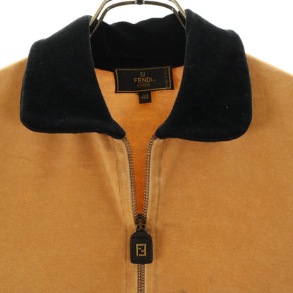 FENDI 90s Made in Italy Velour Half-Zip Polo Brown Size 40