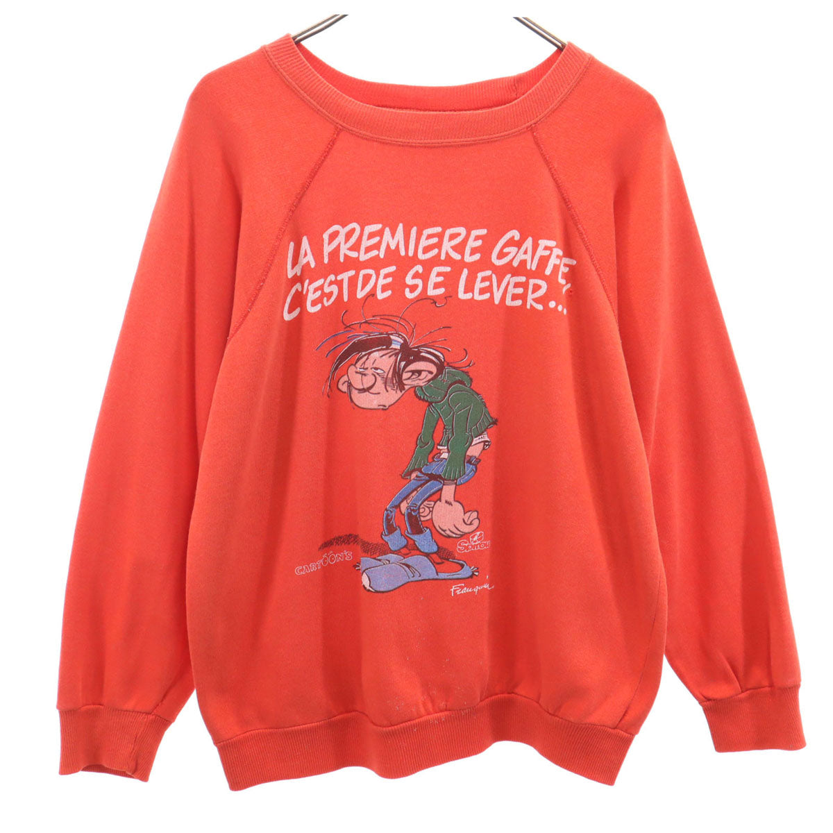 VINTAGE 80s Gaston Lagaffe Raglan Sweatshirt Red Size L