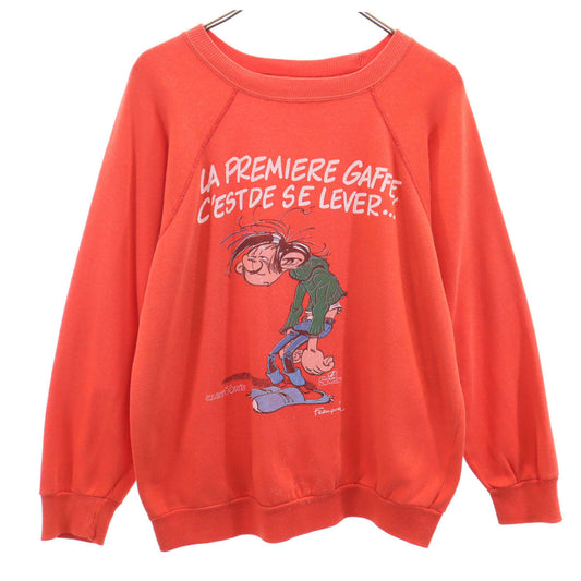 VINTAGE 80s Gaston Lagaffe Raglan Sweatshirt Red Size L