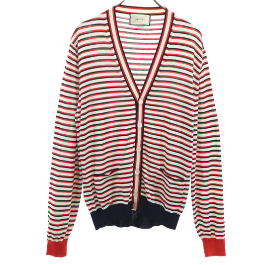 GUCCI Italian Striped V-Neck Cardigan Red Size L
