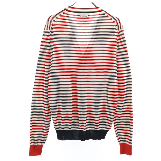 GUCCI Italian Striped V-Neck Cardigan Red Size L