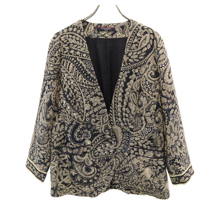 LEONARD Black All Over Pattern Collarless Jacket Size 13AR