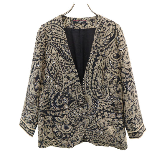 LEONARD Black All Over Pattern Collarless Jacket Size 13AR