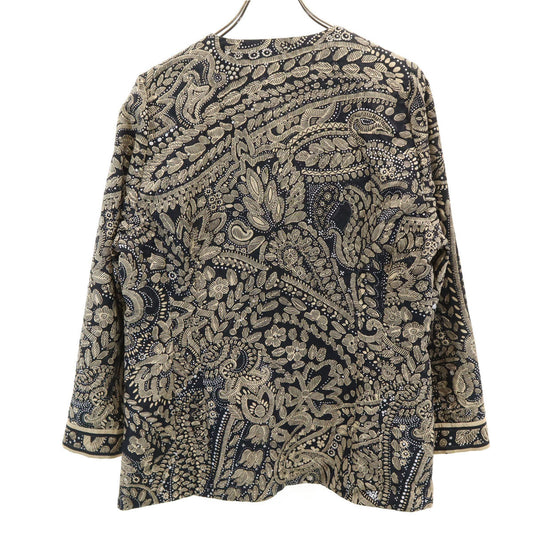 LEONARD Black All Over Pattern Collarless Jacket Size 13AR