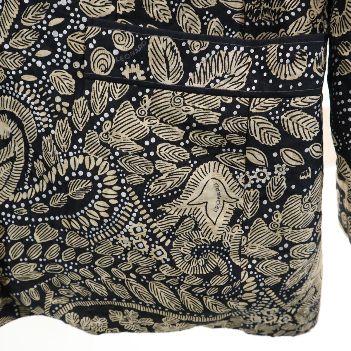 LEONARD Black All Over Pattern Collarless Jacket Size 13AR