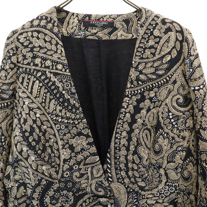 LEONARD Black All Over Pattern Collarless Jacket Size 13AR