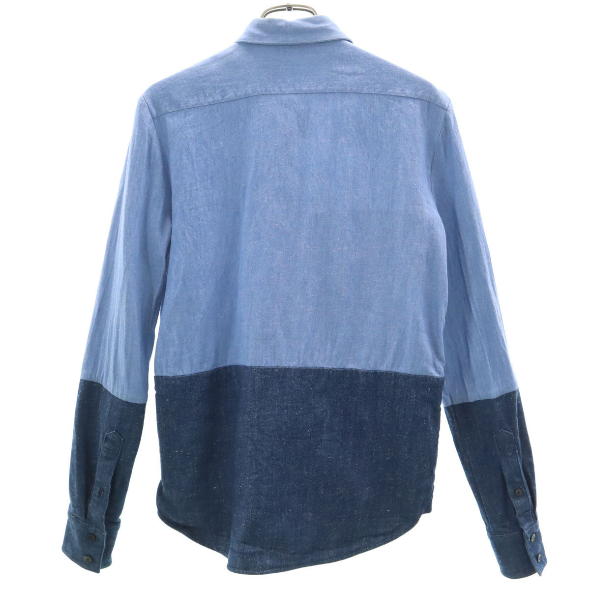 CELINE Long Sleeve Two-Tone Denim Light Blue Shirt Size 36
