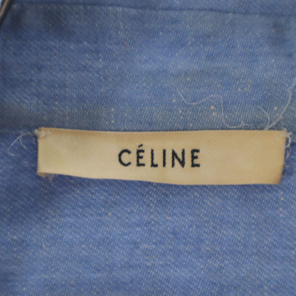 CELINE Long Sleeve Two-Tone Denim Light Blue Shirt Size 36