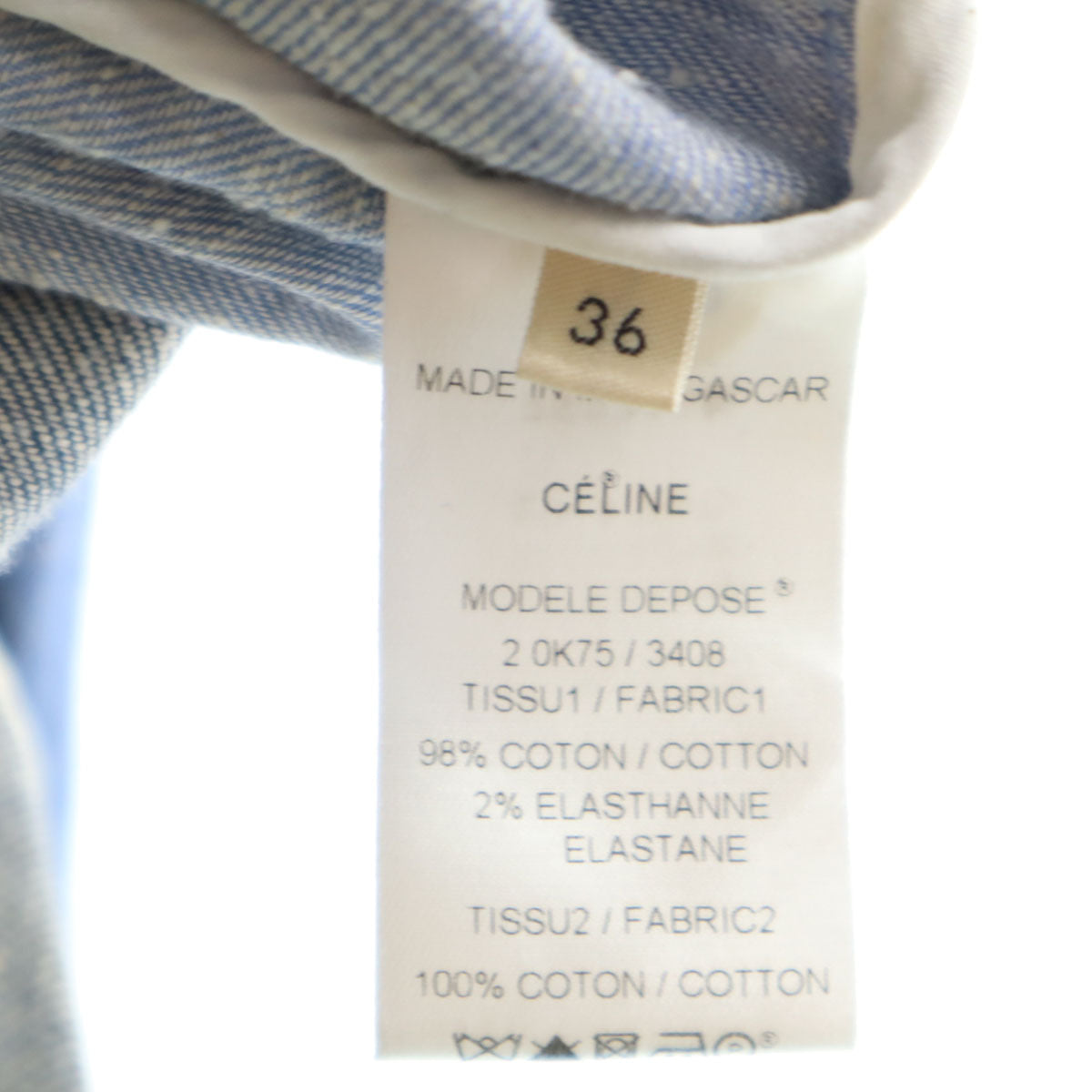CELINE Long Sleeve Two-Tone Denim Light Blue Shirt Size 36