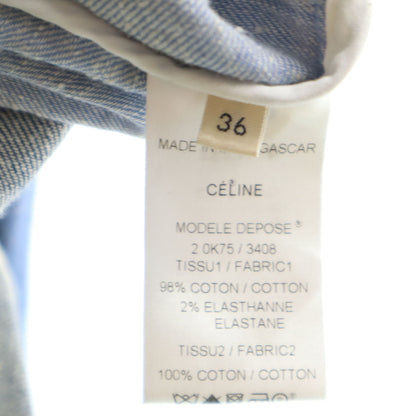 CELINE Long Sleeve Two-Tone Denim Light Blue Shirt Size 36