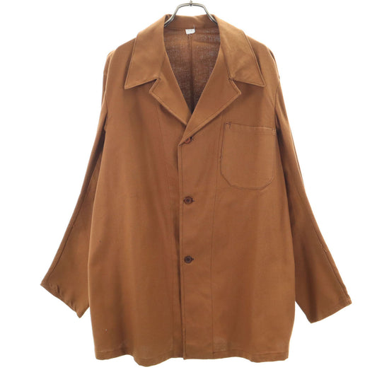 VINTAGE 70s Open Collar Work Jacket Brown
