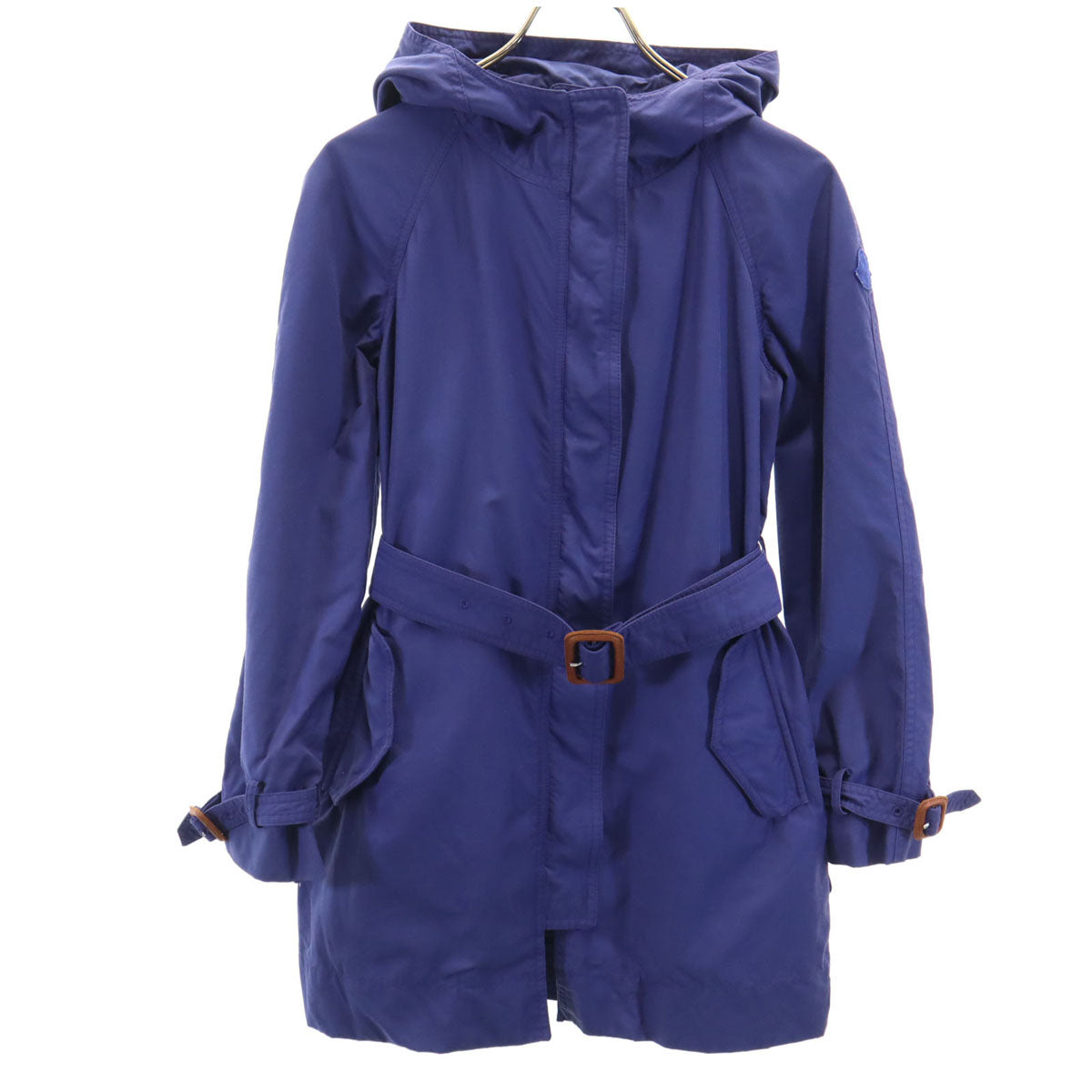 MONCLER Romanian Hooded Belted Coat Blue
