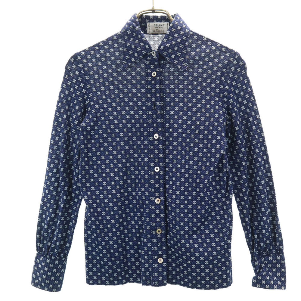 CELINE 90s Macadam 3/4 Sleeve Button-Up Shirt Navy Size 38