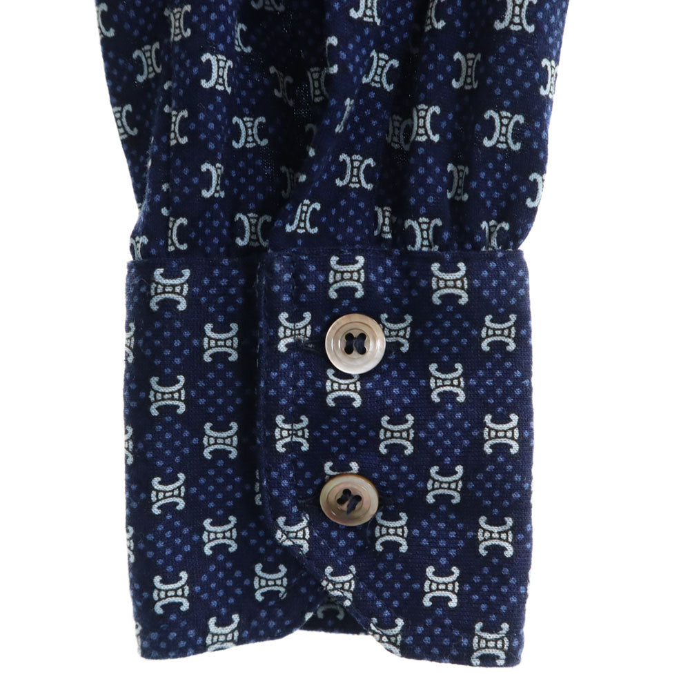 CELINE 90s Macadam 3/4 Sleeve Button-Up Shirt Navy Size 38