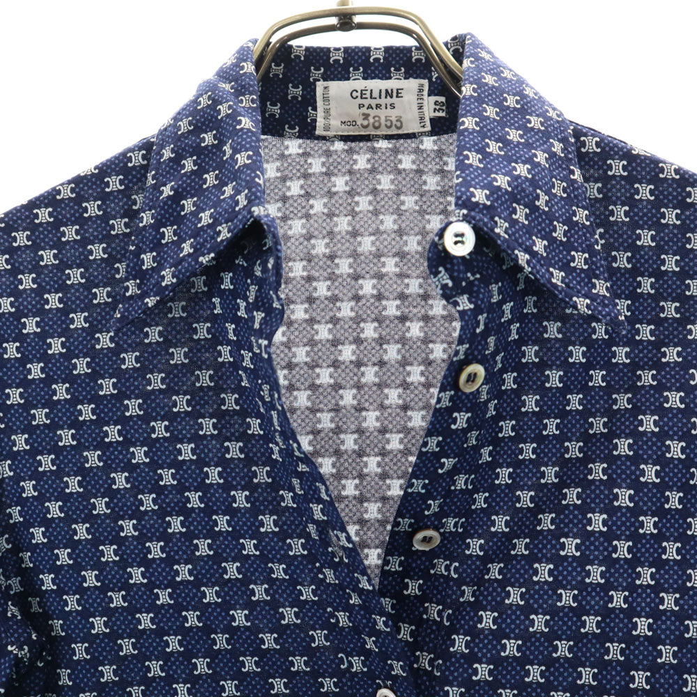 CELINE 90s Macadam 3/4 Sleeve Button-Up Shirt Navy Size 38