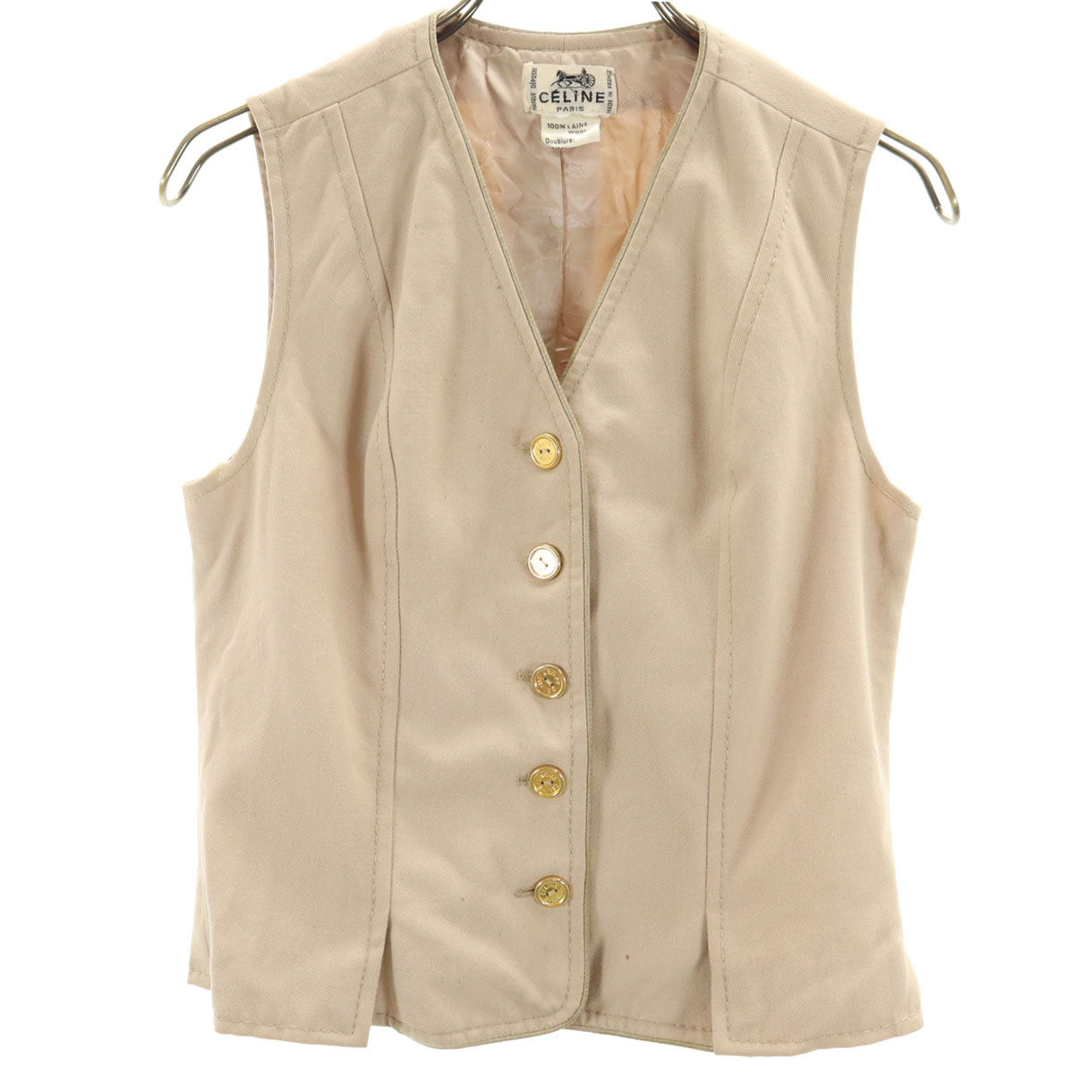 CELINE 80s French Gold Button Vest Beige