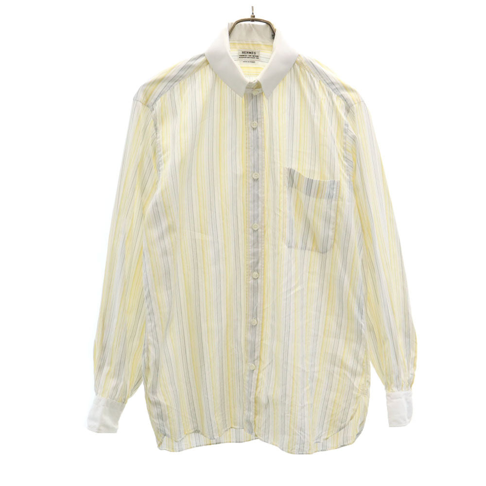 HERMES Vintage Striped Long Sleeve Shirt White