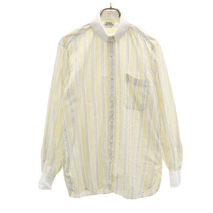 HERMES Vintage Striped Long Sleeve Shirt White