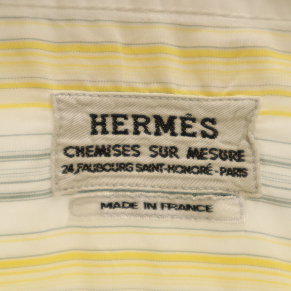 HERMES Vintage Striped Long Sleeve Shirt White