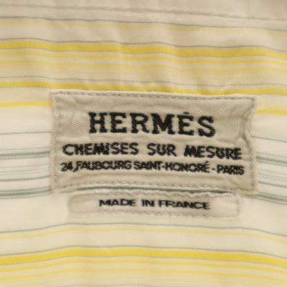 HERMES Vintage Striped Long Sleeve Shirt White