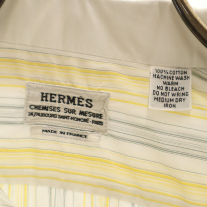 HERMES Vintage Striped Long Sleeve Shirt White