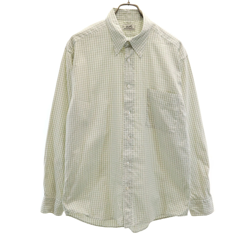 HERMES French Old Check Button-Down Shirt White Size 42