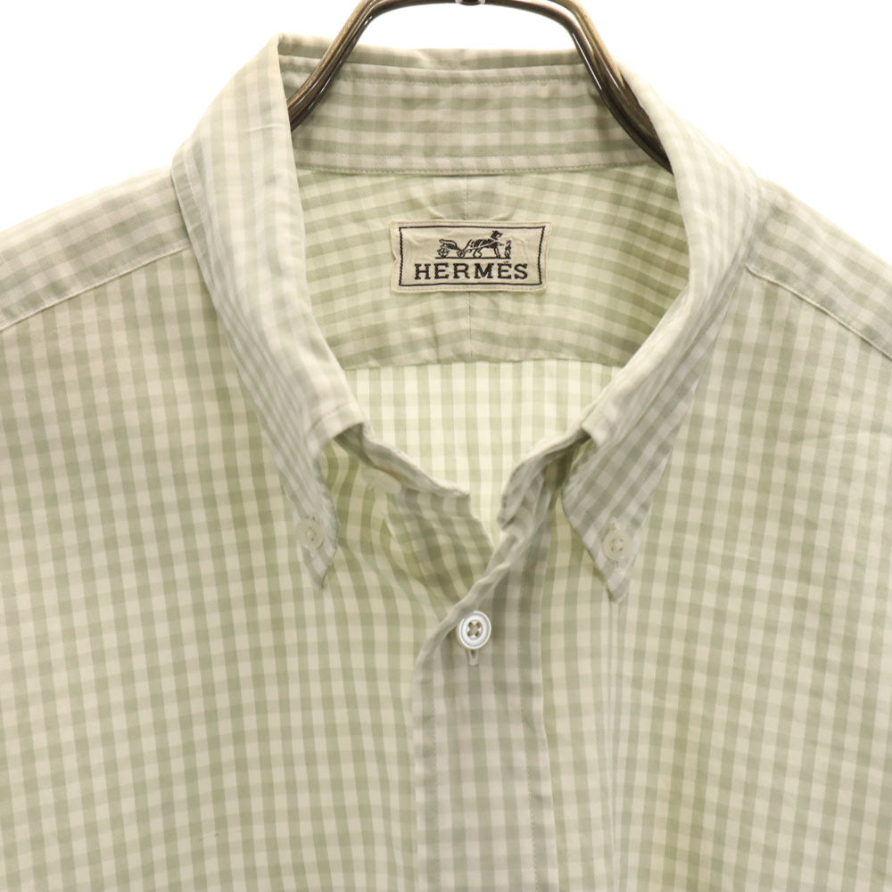 HERMES French Old Check Button-Down Shirt White Size 42