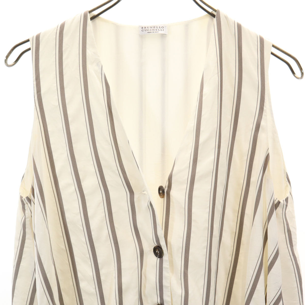 Brunello Cucinelli Italy-Made Stripe Vest Ivory Size M