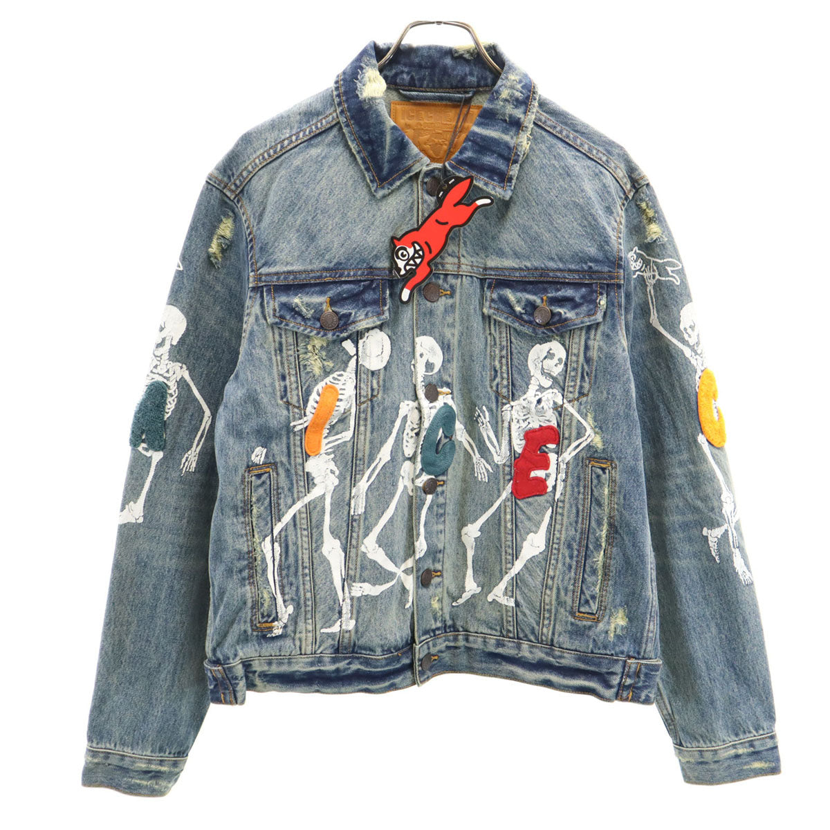 ICE CREAM Skull Distressed Denim Jacket Blue Size S