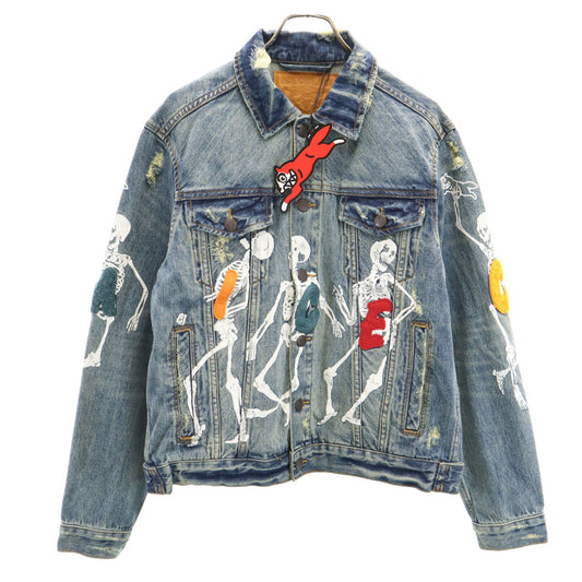 ICE CREAM Skull Distressed Denim Jacket Blue Size S