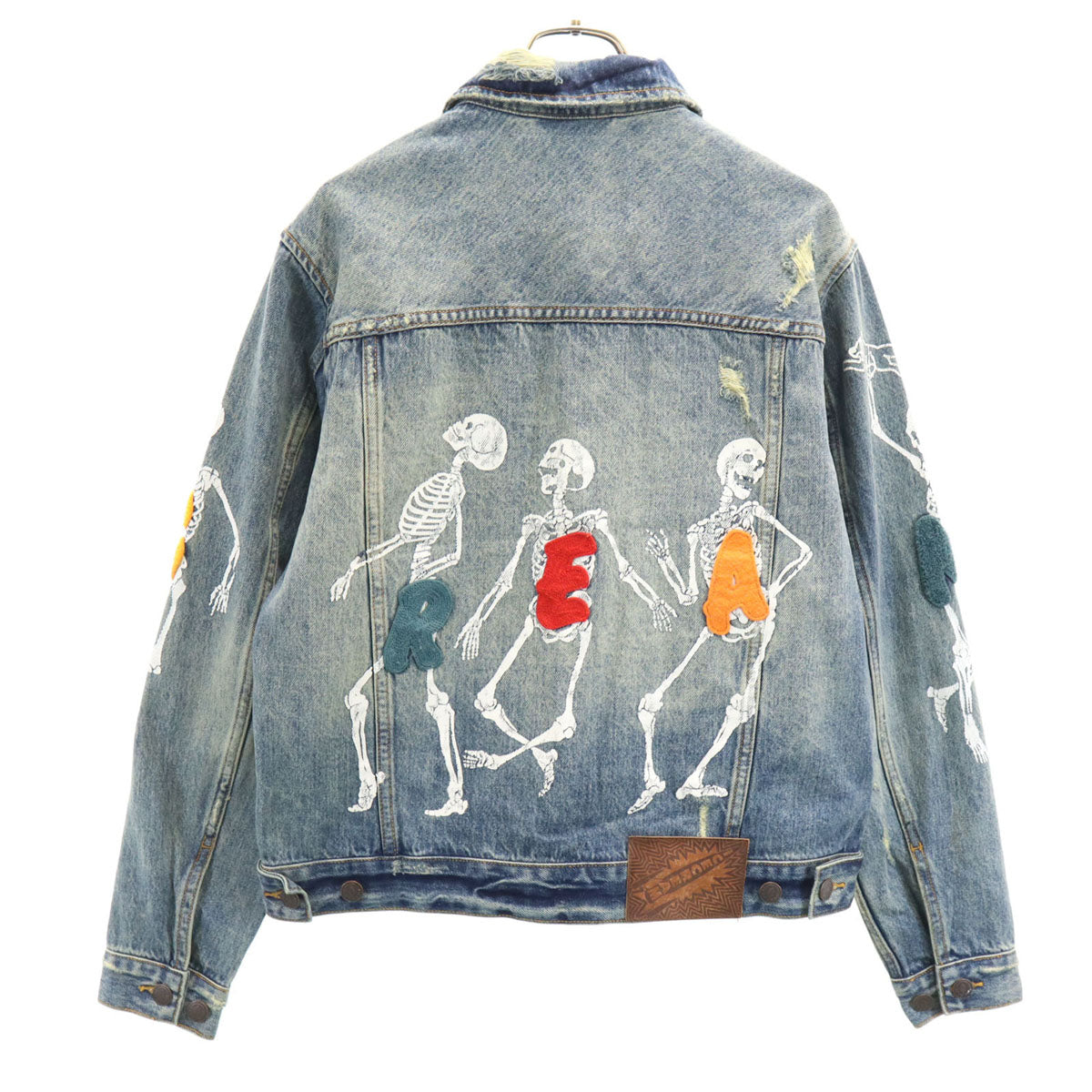 ICE CREAM Skull Distressed Denim Jacket Blue Size S