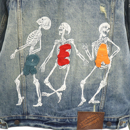 ICE CREAM Skull Distressed Denim Jacket Blue Size S
