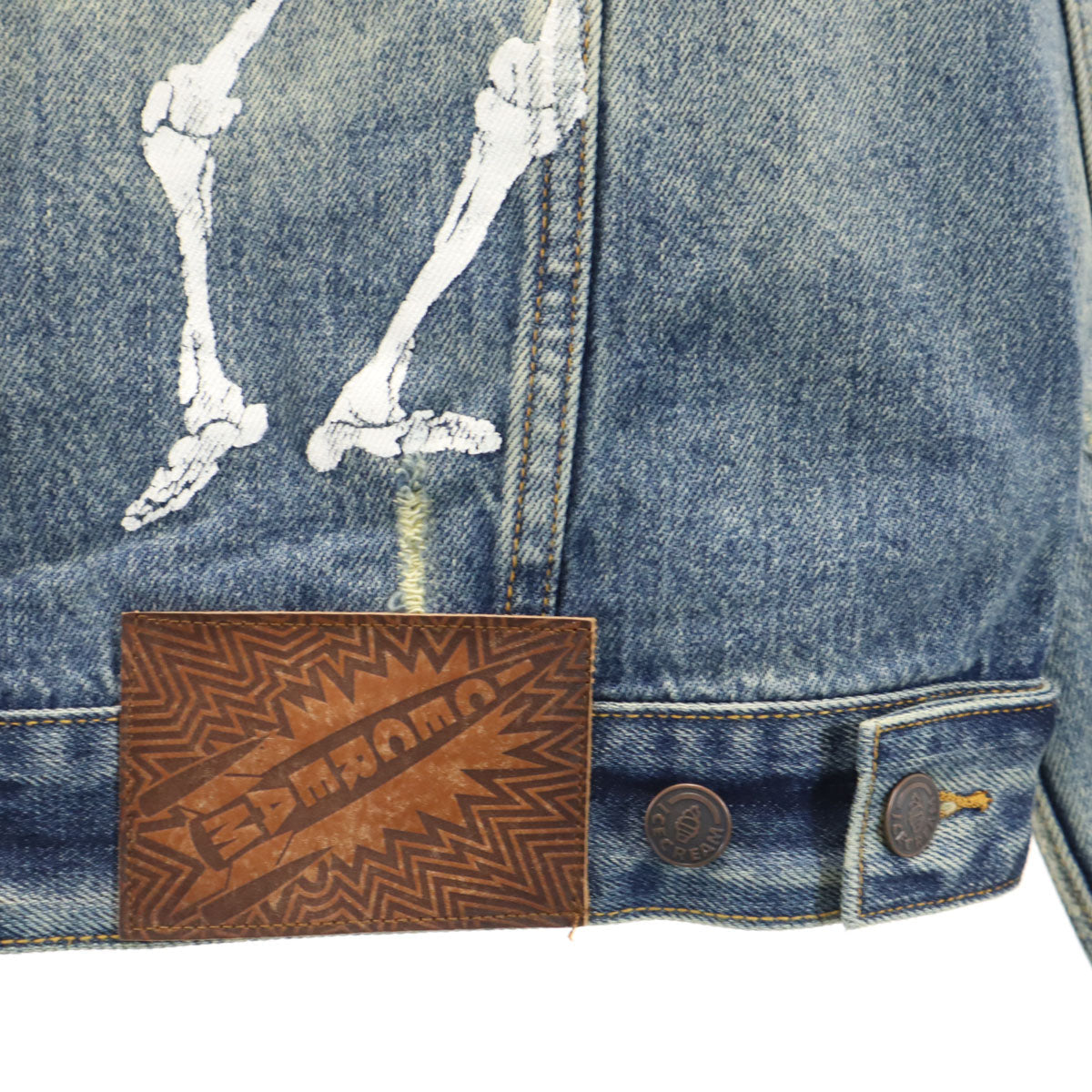 ICE CREAM Skull Distressed Denim Jacket Blue Size S