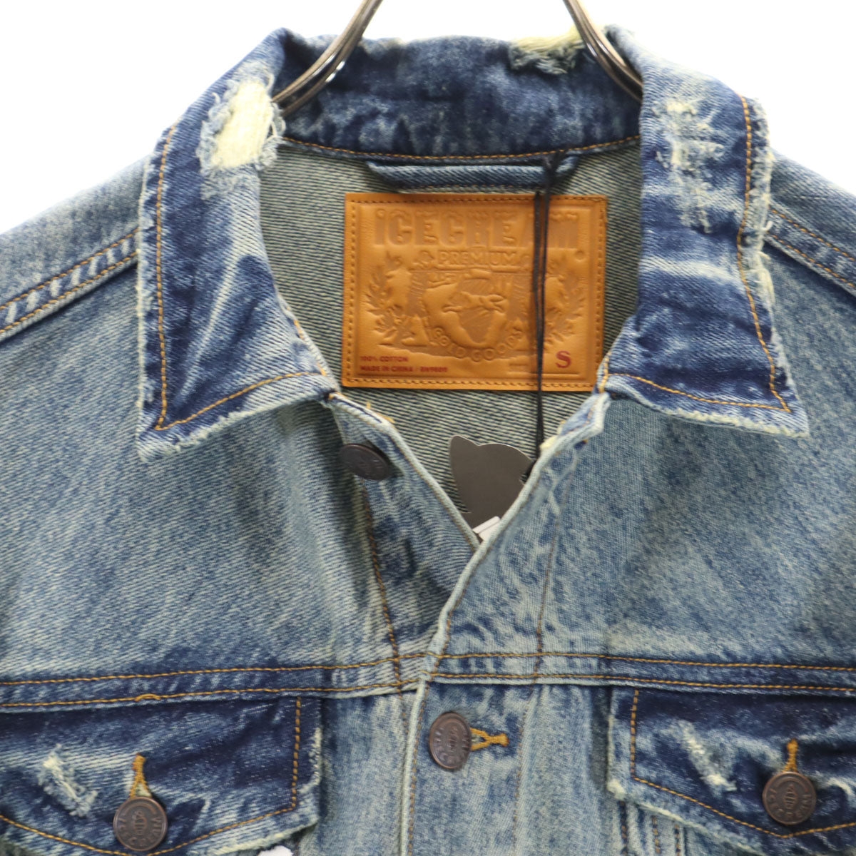 ICE CREAM Skull Distressed Denim Jacket Blue Size S