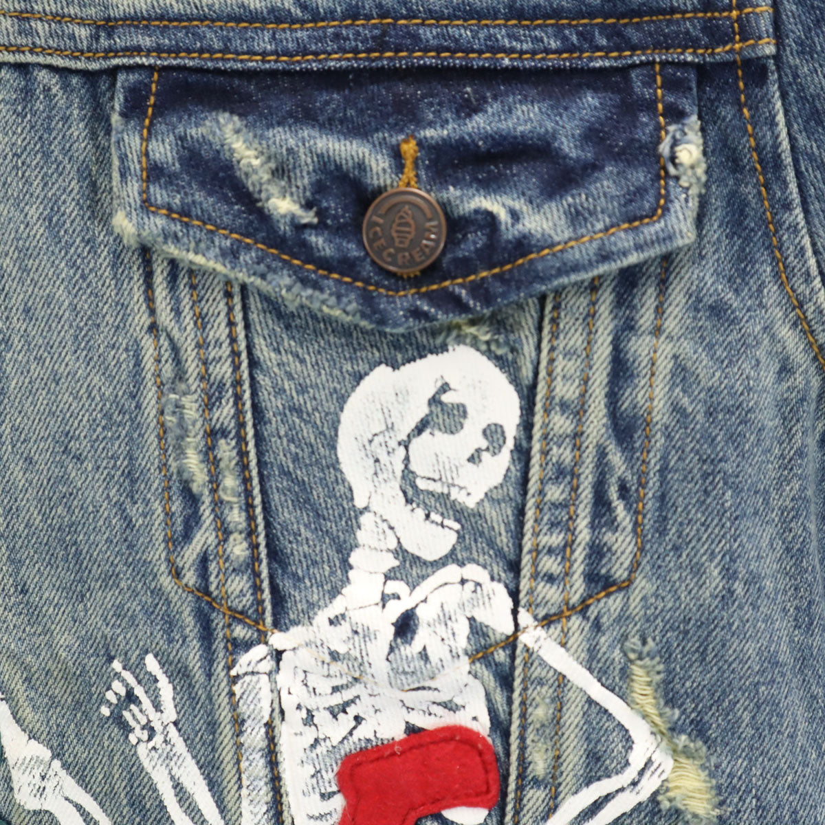 ICE CREAM Skull Distressed Denim Jacket Blue Size S