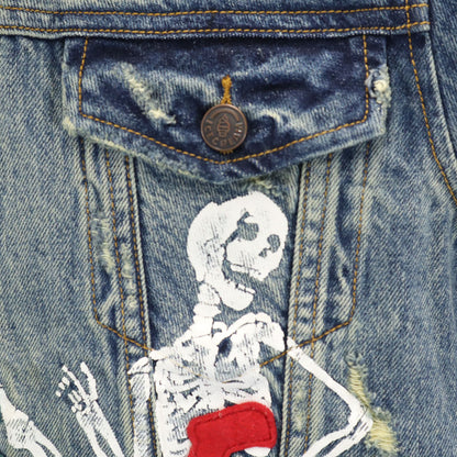 ICE CREAM Skull Distressed Denim Jacket Blue Size S