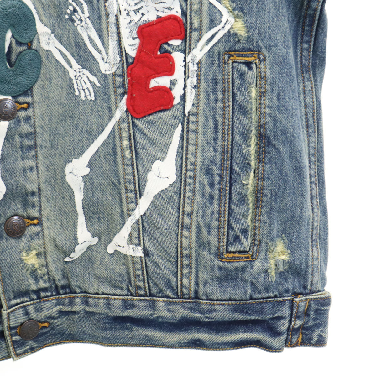 ICE CREAM Skull Distressed Denim Jacket Blue Size S