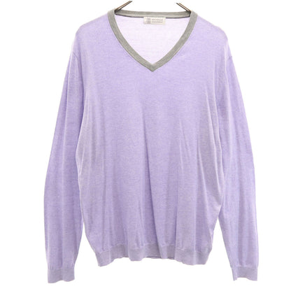 Brunello Cucinelli Italian V-Neck Knit Sweater Purple