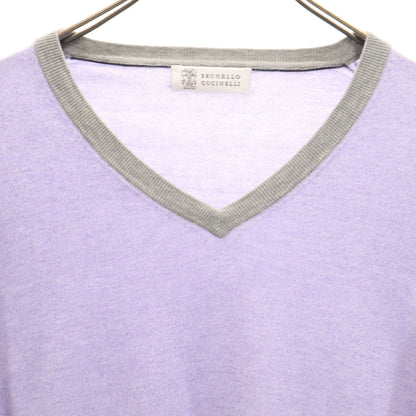 Brunello Cucinelli Italian V-Neck Knit Sweater Purple