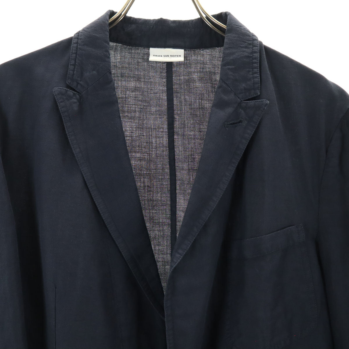 DRIES VAN NOTEN Linen Blend Drivers Jacket Navy Size 48