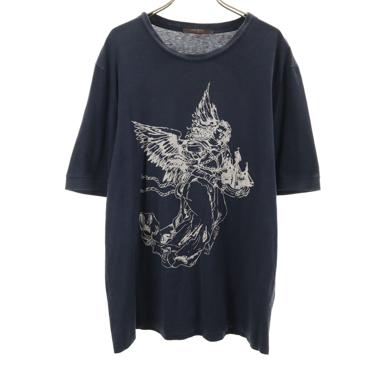LOUIS VUITTON Silk Blend Angel Print T-Shirt Navy Size XL