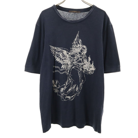 LOUIS VUITTON Silk Blend Angel Print T-Shirt Navy Size XL