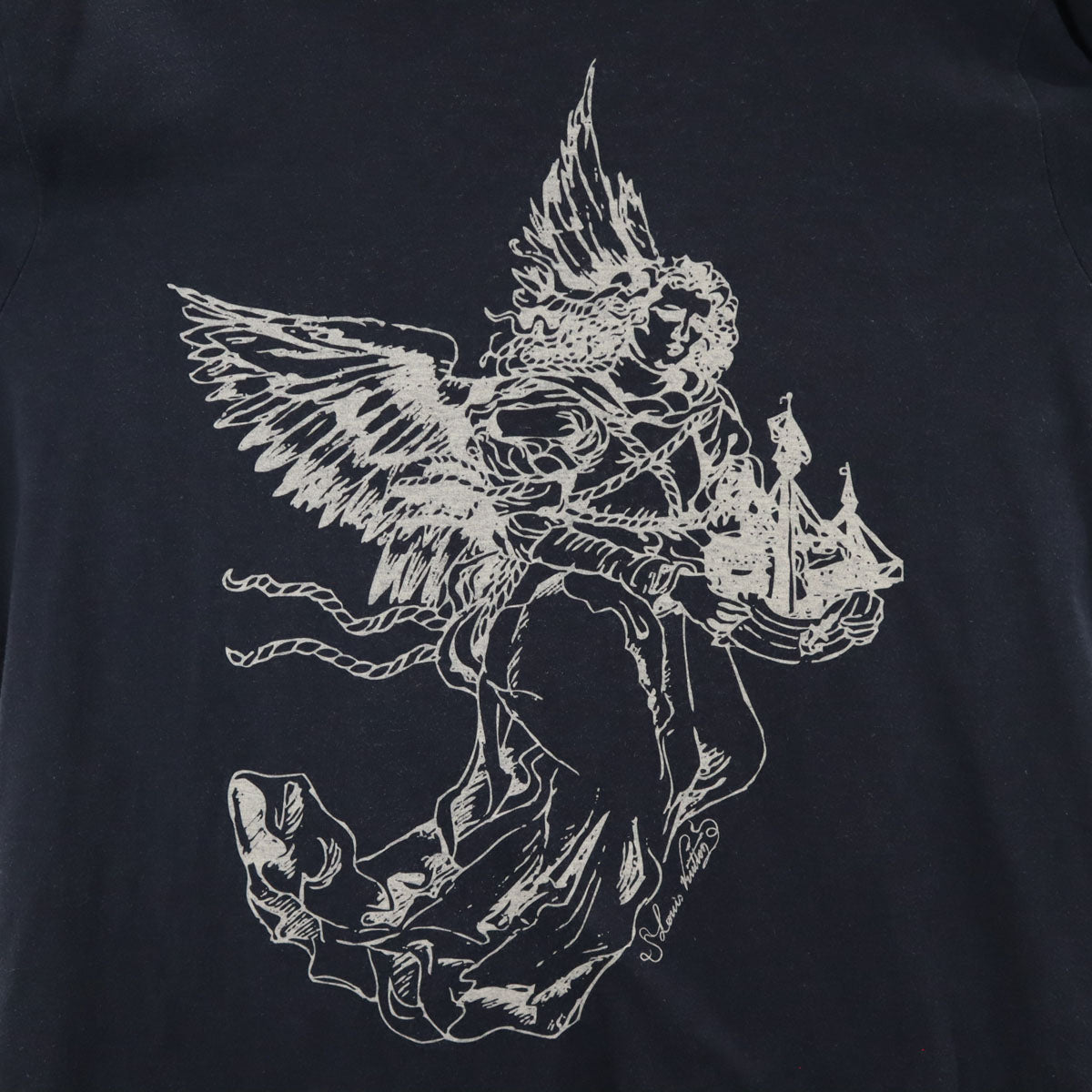 LOUIS VUITTON Silk Blend Angel Print T-Shirt Navy Size XL
