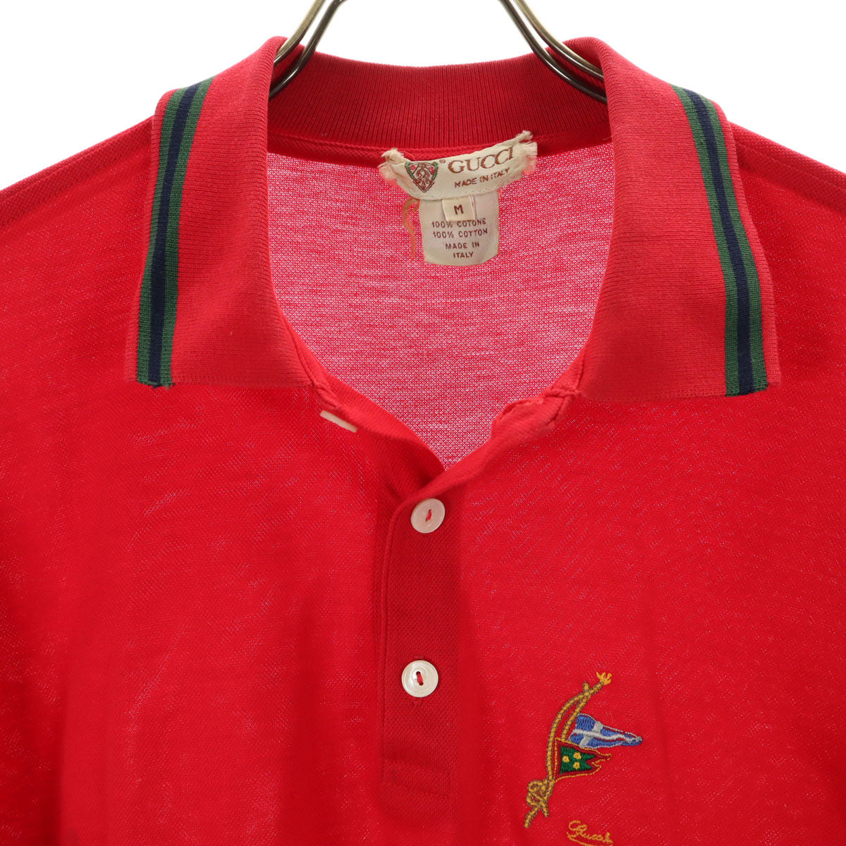 GUCCI 80s Vintage Made in Italy Pique Polo Shirt Red Size M