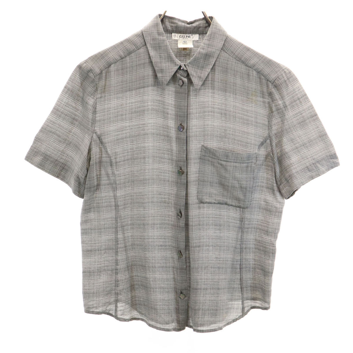 CELINE French Silk Blend Check Short Button-Up Gray Size 42