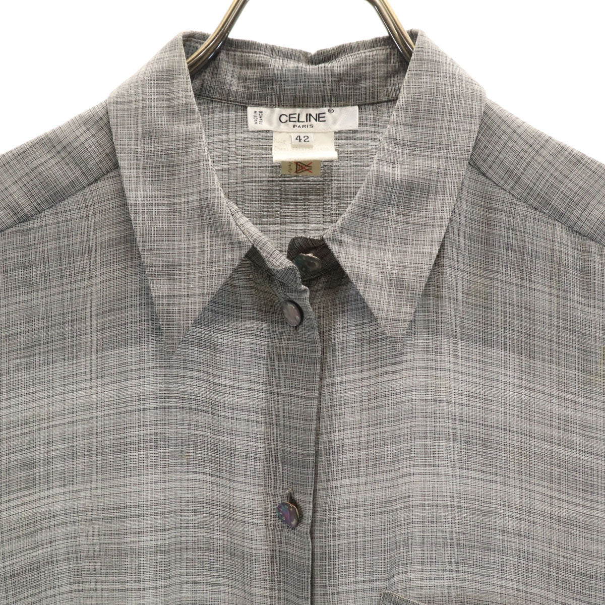 CELINE French Silk Blend Check Short Button-Up Gray Size 42