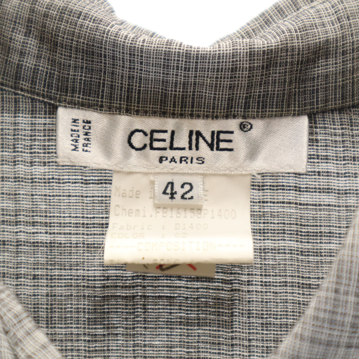 CELINE French Silk Blend Check Short Button-Up Gray Size 42