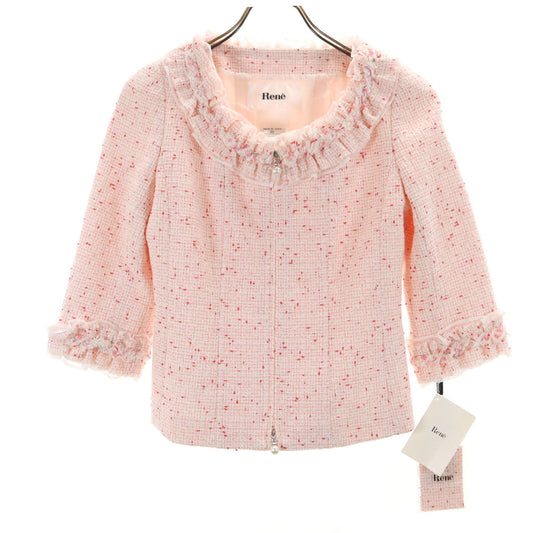 Rene Japan Made Tweed Quarter Sleeve Jacket Pink Size 34